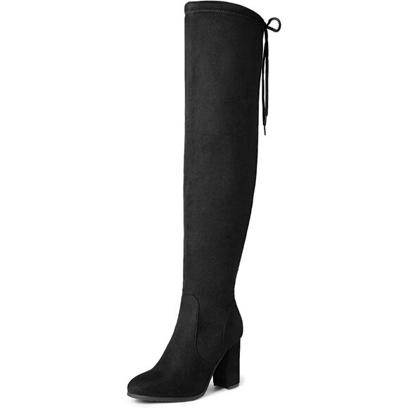 Women's Shoo-black Suede Thigh High Over The Knee Rounded Toe Fashion Boots - Picture 1 of 7